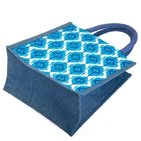 H&B Jute Lunch Bag ? Jute Bag for Lunch, Bags for Men, Bags for Girls, Travel Bag, Bag for Women, Jute Handbags for Girls ? Zip, Bottle Holder ? Ikat Print (Blue)-thumb3