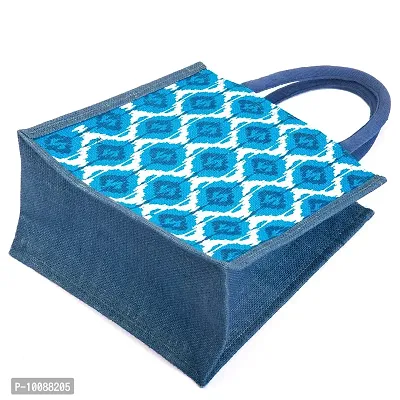 H&B Jute Lunch Bag ? Jute Bag for Lunch, Bags for Men, Bags for Girls, Travel Bag, Bag for Women, Jute Handbags for Girls ? Zip, Bottle Holder ? Ikat Print (Blue)-thumb4