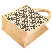 H&B Jute bag for lunch box ? Jute handbag, jute tote, jute lunch bags for office, tiffin bags for office, Printed jute bag ? ZIP, BOTTLE HOLDER ? Damask Design (Yellow & Brown)-thumb4