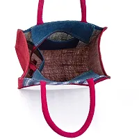 H&B Jute Bag for Lunch ? Jute Handbag, Jute Tote, Jute Lunch Bags for Office, Tiffin Bags for Office, Printed Jute Bag, Designer Jute Bag ? Zip, Bottle Holder ? Denim Strip (Navy Blue)-thumb3