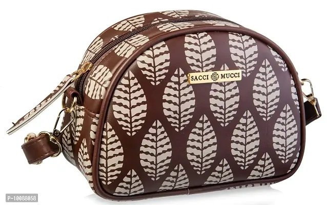 Sacci Mucci Women's Sling Bag or Women's Cross-body Bags - Botanical Abstract Leaves (Brown)-thumb0