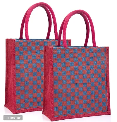 H&B Jute Lunch Bag ? Jute Bag for Lunch, Bags for Men, Bags for Girls, Travel Bag, Bag for Women, Jute Handbags for Girls ? Zip, Bottle Holder ? Check Design (2 Maroon)