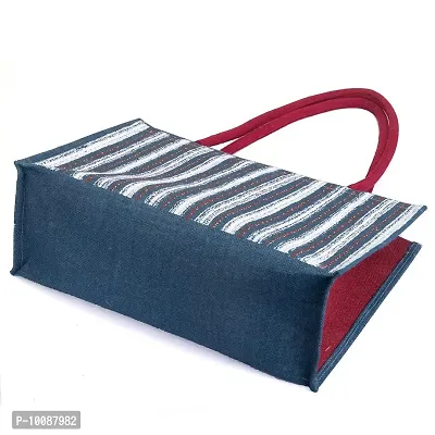 HB Jute Bag ? Shopping Bag | Tote Bag | Carry Bag | Grocery Bag | Eco-Friendly Bag | Shoulder Bag | Handbag | Travel Bag | Reusable Bag - Denim Strip Print (2 Bag)-thumb3