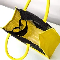 H&B Jute bag for lunch box – Jute handbag, jute tote, jute lunch bags for office, tiffin bags for office, Printed jute bag – ZIP, BOTTLE HOLDER – Diamond (Combo of 3 - Black)-thumb2