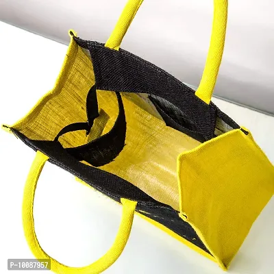 H&B Jute bag for lunch box – Jute handbag, jute tote, jute lunch bags for office, tiffin bags for office, Printed jute bag – ZIP, BOTTLE HOLDER – Diamond (Combo of 3 - Black)-thumb3