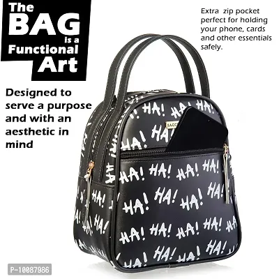 Sacci MUCCIMultipurpose Lunch Bag with Adjustable Strap a Perfect Office Bag for Women - Ha Ha Graffiti Doodle Art (Black)-thumb4