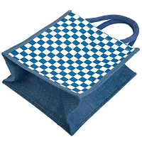 H&B Jute Lunch Bag ? Jute Bag for Lunch, Bags for Men, Bags for Girls, Travel Bag, Bag for Women, Jute Handbags for Girls ? Zip, Bottle Holder ? Check Design (2 Navy Blue)-thumb3