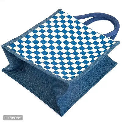 H&B Jute Lunch Bag ? Jute Bag for Lunch, Bags for Men, Bags for Girls, Travel Bag, Bag for Women, Jute Handbags for Girls ? Zip, Bottle Holder ? Check Design (2 Navy Blue)-thumb4