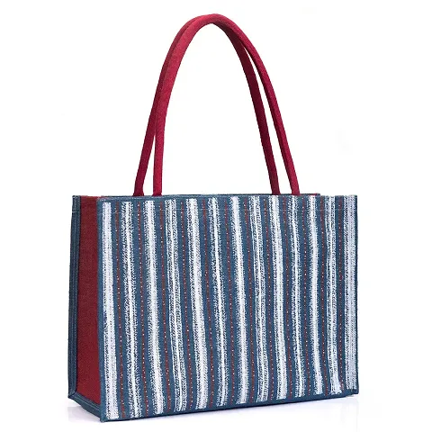 H&B Jute Bag ? Shopping Bag | Tote Bag | Carry Bag | Grocery Bag | Eco-Friendly Bag | Shoulder Bag | Handbag | Travel Bag | Reusable Bag - Denim Strip Print (2 Bag)