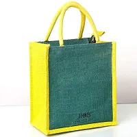 H&B Jute Tiffin bag – lunch bag for office, lunch bags for women, lunch bags for men, Jute bag for lunch, lunch box bags – ZIP, BOTTLE HOLDER – D. Line (1 Bag - Green)-thumb3