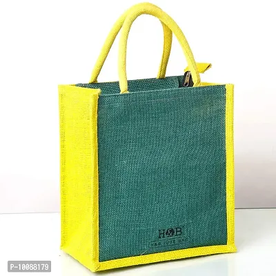H&B Jute Tiffin bag – lunch bag for office, lunch bags for women, lunch bags for men, Jute bag for lunch, lunch box bags – ZIP, BOTTLE HOLDER – D. Line (1 Bag - Green)-thumb4