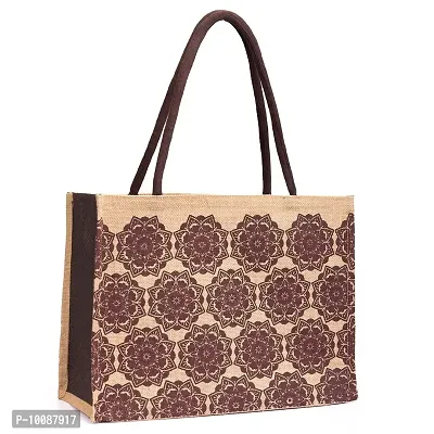 H&B Jute Shopping Bag ? Reusable Grocery Bag | Grocery Shopping Bag Large | Shopper Tote | Large Carry Bag ? Mandala Print (White and Brown)-thumb2