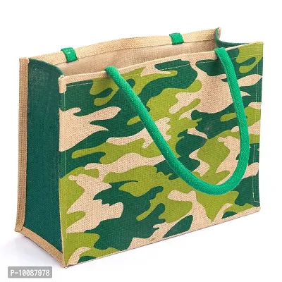 H&B Jute Bag ? Shopping Bag | Tote Bag | Carry Bag | Grocery Bag | Eco-Friendly Bag | Shoulder Bag | Handbag | Travel Bag | Beach Tote - Military Design (Green)-thumb2