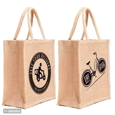 H&B Jute Bags for Lunch for Men | Jute Bags with Zip | Jute Tote Bag | Jute Tiffin Bags | Printed Jute Bag | Jute Carry Bag | Jute Bag Medium Size - Self Delivery, Eat Well
