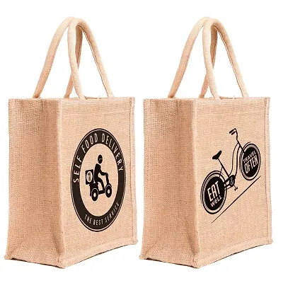H&B Jute Bags for Lunch for Men | Jute Bags with Zip | Jute Tote Bag | Jute Tiffin Bags | Printed Jute Bag | Jute Carry Bag | Jute Bag Medium Size - Self Delivery, Eat Well