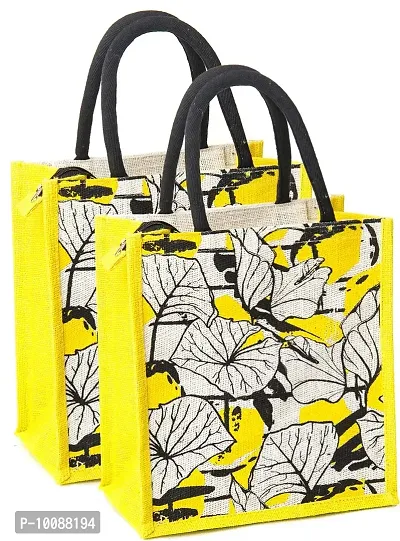 H&B Jute Lunch bag ? Jute bag for lunch, Bags for Men, Bags for girls, Travel bag, Bag for women, Jute handbags for girls ? ZIP, BOTTLE HOLDER ? Botanical (Combo of 2 - White)