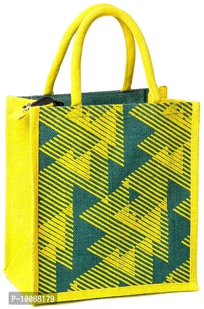 H&B Jute Tiffin bag – lunch bag for office, lunch bags for women, lunch bags for men, Jute bag for lunch, lunch box bags – ZIP, BOTTLE HOLDER – D. Line (1 Bag - Green)