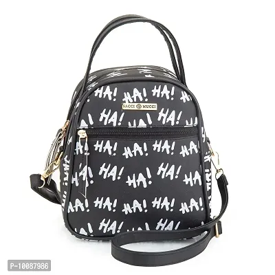 Sacci MUCCIMultipurpose Lunch Bag with Adjustable Strap a Perfect Office Bag for Women - Ha Ha Graffiti Doodle Art (Black)-thumb2