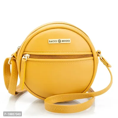 Sacci Mucci Women's sling bag or crossbody round sling bag for women (Mustard)-thumb0
