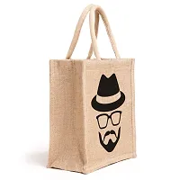 H&B Hipster-Handsome Hunk Printed Jute bags for lunch with Zip (Beige, Size:11x10x6 In)-thumb2