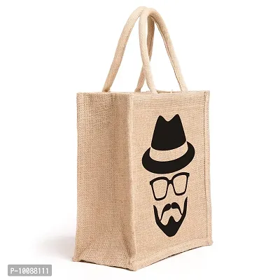H&B Hipster-Handsome Hunk Printed Jute bags for lunch with Zip (Beige, Size:11x10x6 In)-thumb3