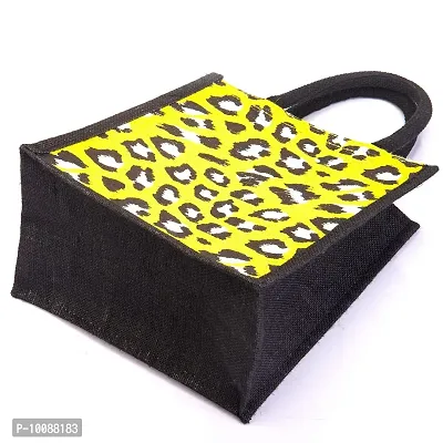 H&B Jute Bag for Lunch ? Jute Lunch Bag, Jute Handbag, Tote Bag, Printed Jute Bag, Designer Jute Bag, Tiffin Bag, Lunch Box Bag, Cute Lunch Bag ? Zip, Bottle Holder - Animal Skin Print(Yellow Black)-thumb4