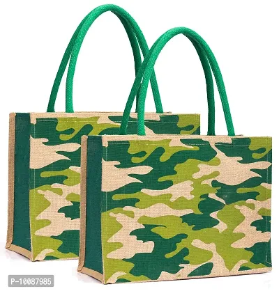 H&B Jute Bag ? Shopping Bag | Tote Bag | Carry Bag | Grocery Bag | Eco-Friendly Bag | Shoulder Bag | Handbag | Travel Bag | Beach Tote - Military Design (2 Green)-thumb0