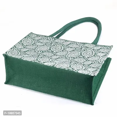 H&B Jute Bag ? Shopping Bag | Tote Bag | Carry Bag | Grocery Bag | Eco-Friendly Bag | Shoulder Bag | Handbag | Travel Bag | Beach Tote - Indian Paisley Design (Green)-thumb3