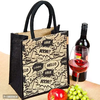 H&B Jute Waterproof Lunch Bag for Men and Women, 11x9x6-inches(Multicolour)-thumb2