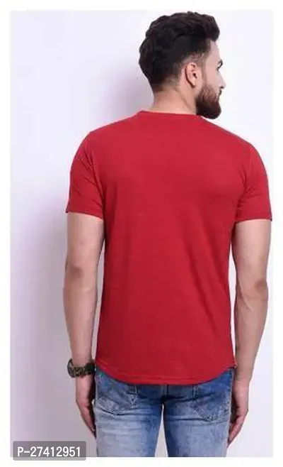 Reliable Red Polyester Striped Round Neck Tees For Men-thumb3
