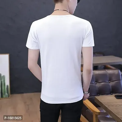 Reliable White Cotton Blend Printed Round Neck Tees For Men-thumb2