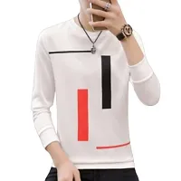 Reliable White Cotton Blend Printed Round Neck Tees For Men-thumb1