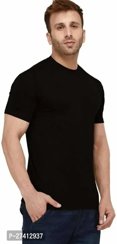 Reliable Black Polyester Solid Round Neck Tees For Men-thumb3