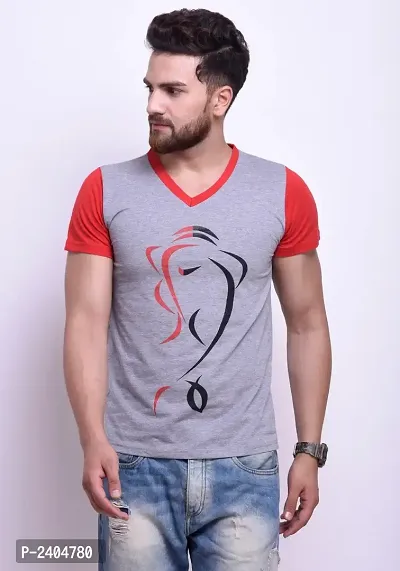 Reliable Grey Cotton Printed V Neck Tees For Men