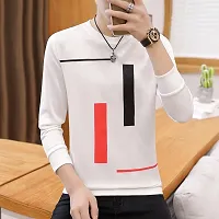 Reliable White Cotton Blend Self Pattern Round Neck Tees For Men-thumb1