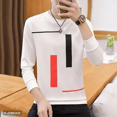 Reliable White Cotton Blend Self Pattern Round Neck Tees For Men-thumb2