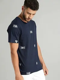 Reliable Navy Blue Cotton Printed Round Neck Tees For Men-thumb1