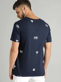 Reliable Navy Blue Cotton Printed Round Neck Tees For Men-thumb2