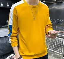 Reliable Yellow Cotton Blend Self Pattern Round Neck Tees For Men-thumb1