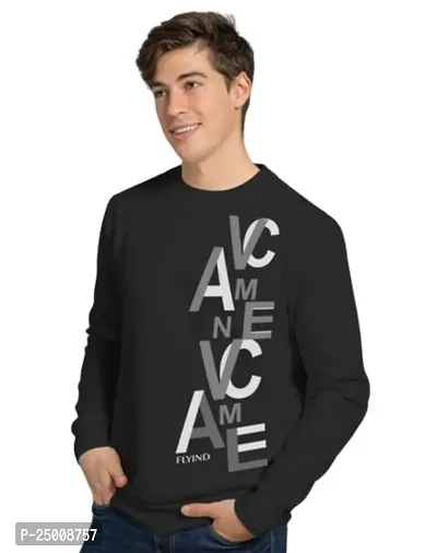 Elegant Black Fleece Printed Long Sleeves Sweatshirt For Men