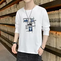 Reliable White Cotton Blend Printed Round Neck Tees For Men-thumb1