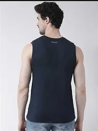 Comfortable Navy Blue Cotton Blend Tees For Men-thumb1