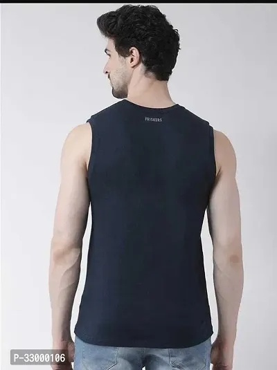 Comfortable Navy Blue Cotton Blend Tees For Men-thumb2