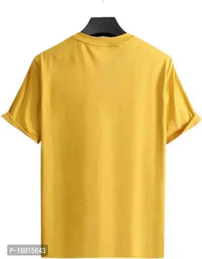 Stylish Cotton Blend Yellow Printed Round Neck Tees Short Sleeves For Men-thumb2