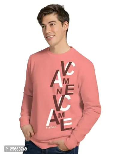 Elegant Pink Fleece Printed Long Sleeves Sweatshirt For Men