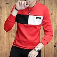 Reliable Red Cotton Blend Self Pattern Round Neck Tees For Men-thumb1