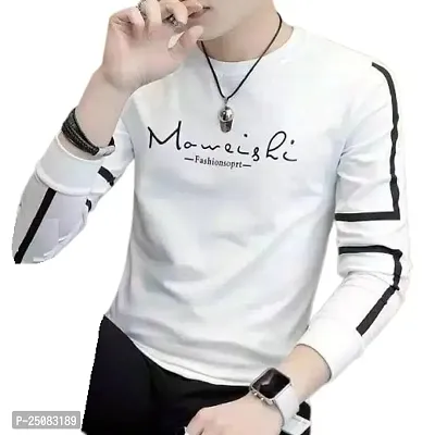 Reliable White Cotton Blend Printed Round Neck Tees For Men-thumb0