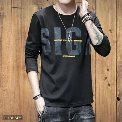 Reliable Black Cotton Blend Self Pattern Round Neck Tees For Men