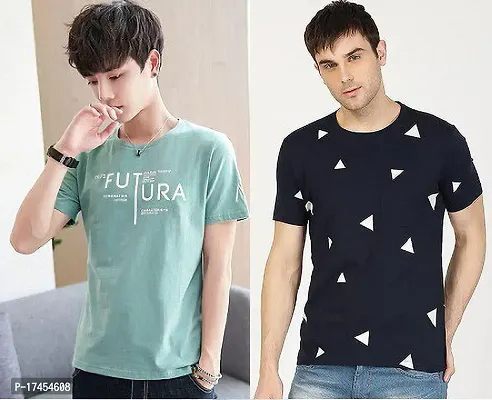 Reliable Multicoloured Polycotton Printed Round Neck Tees For Men-thumb0