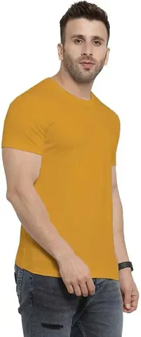 Stylish Cotton Blend Yellow Solid Round Neck Tees Short Sleeves For Men-thumb2